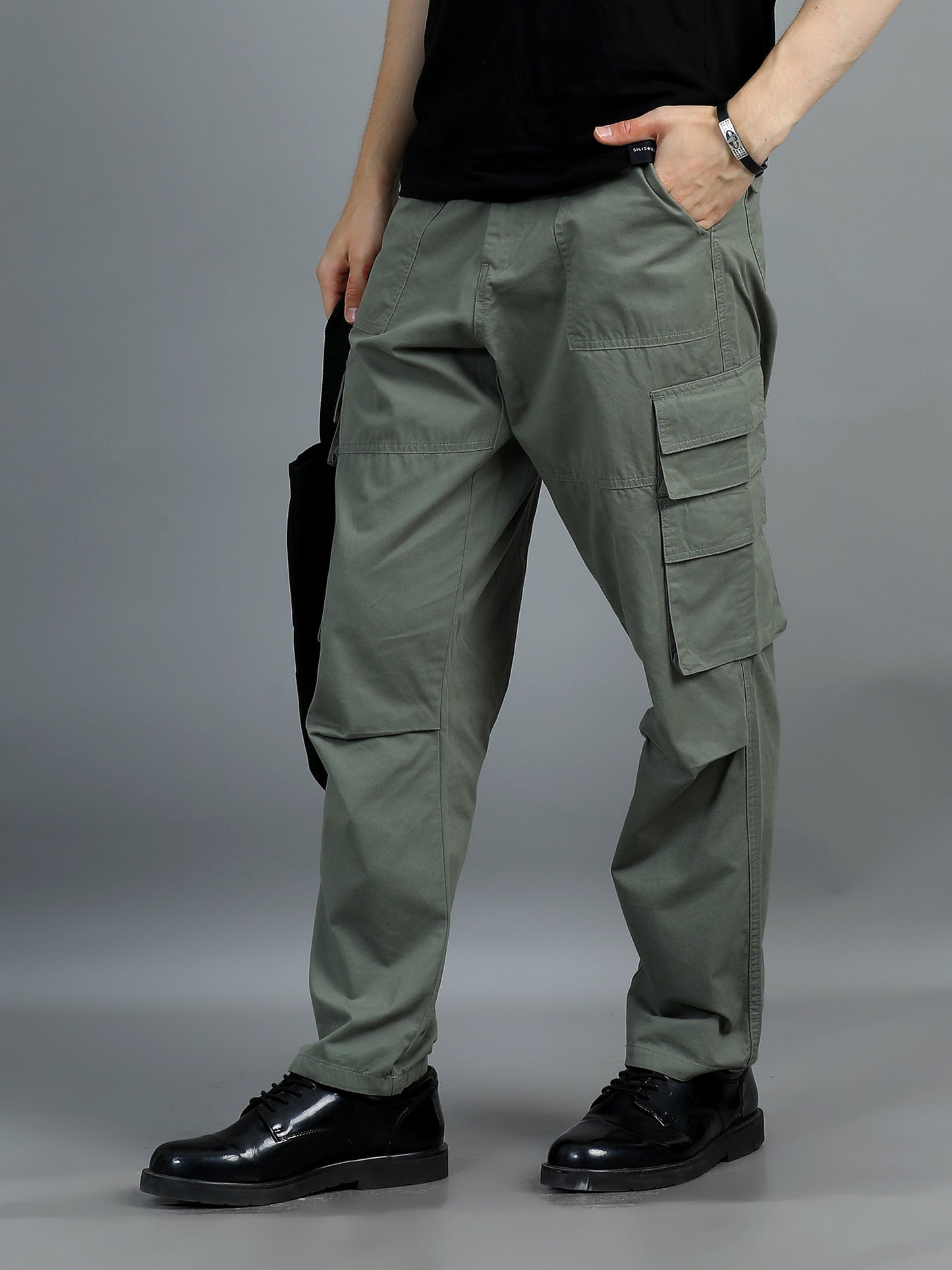 Pack of 2 Cotton Relaxed Fit Cargo Trousers, Brown Moss Green