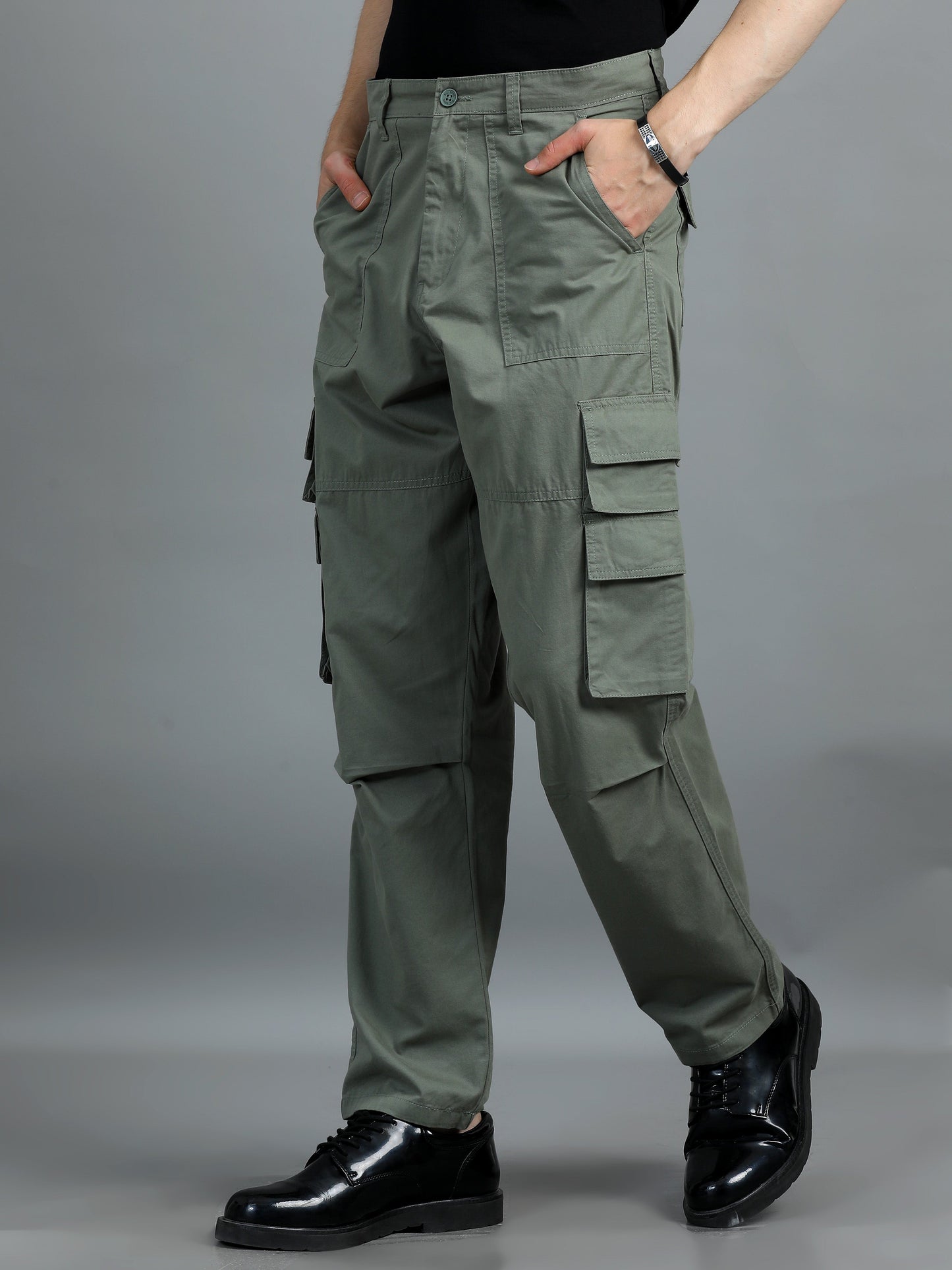Pack of 2 Cotton Relaxed Fit Cargo Trousers, Brown Moss Green