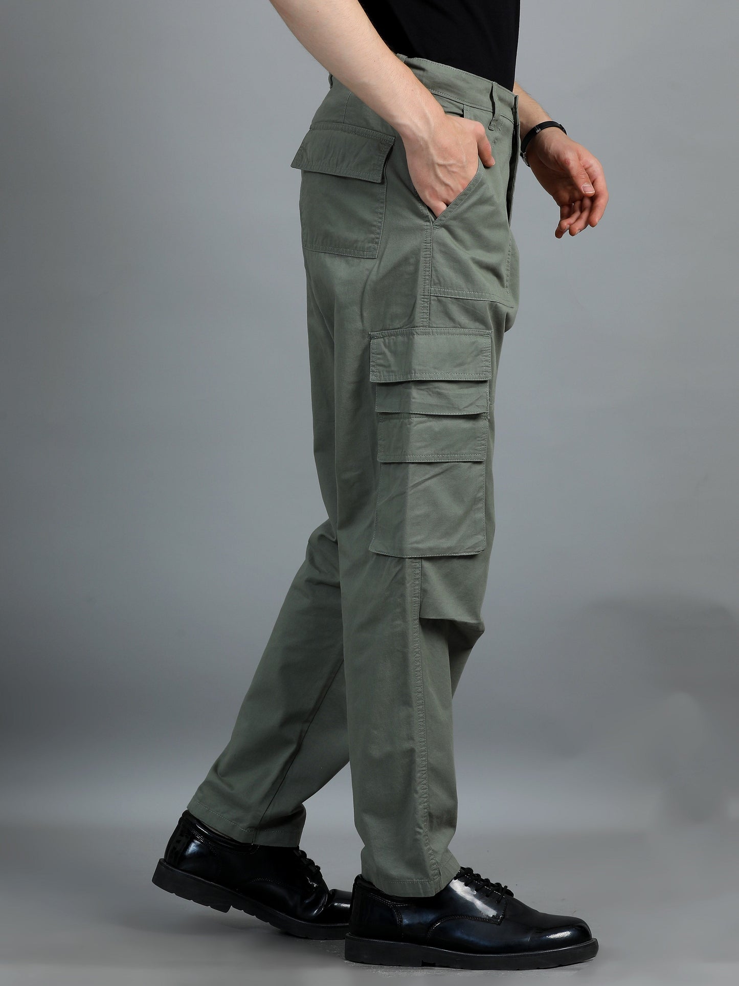 Pack of 2 Cotton Relaxed Fit Cargo Trousers, Brown Moss Green