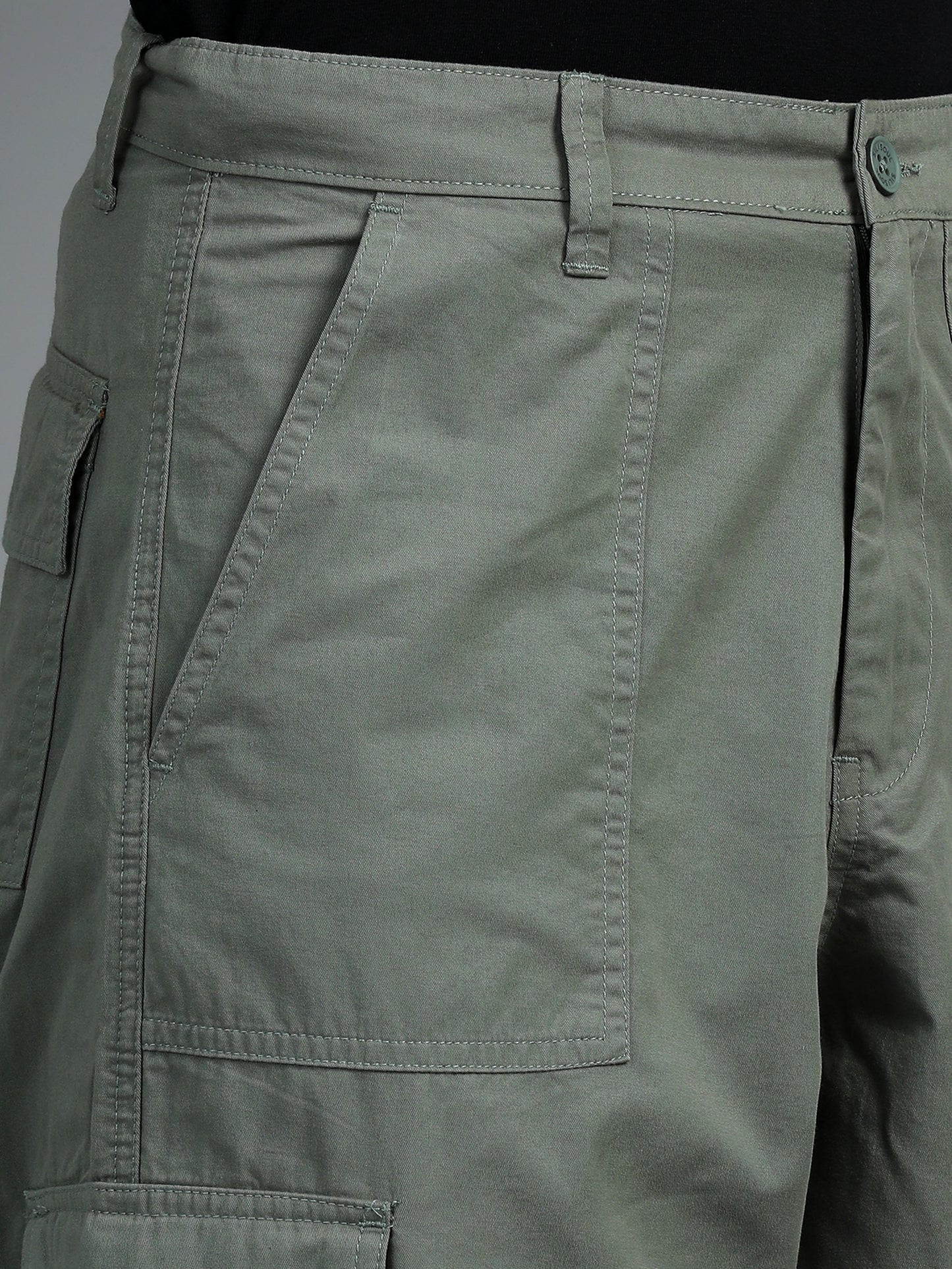 Pack of 2 Cotton Relaxed Fit Cargo Trousers, Black Moss Green