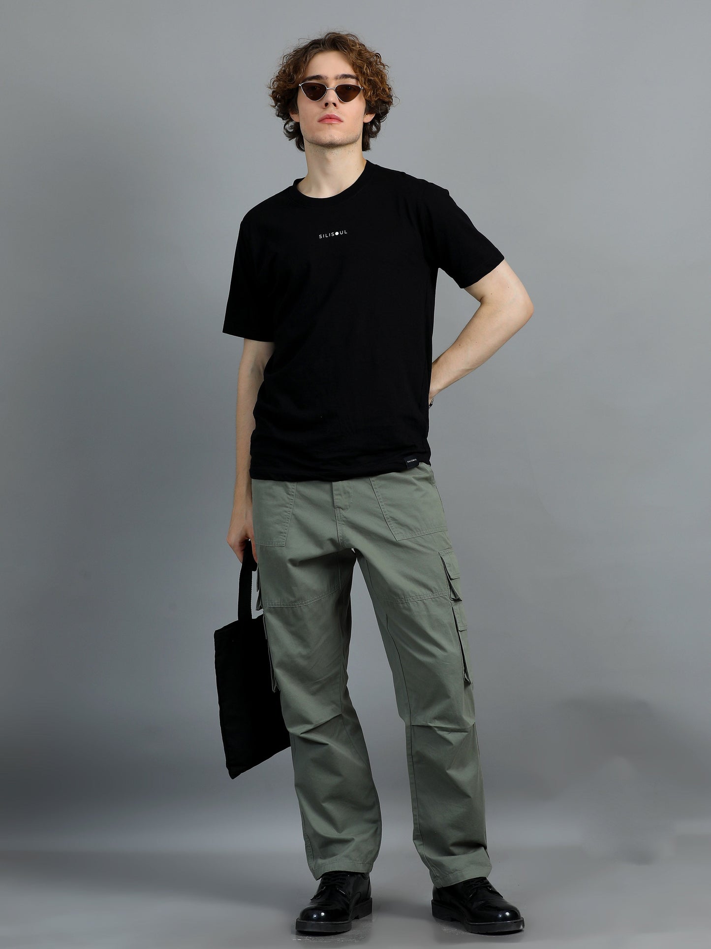Pack of 2 Cotton Relaxed Fit Cargo Trousers, Moss Green Charcoal Grey