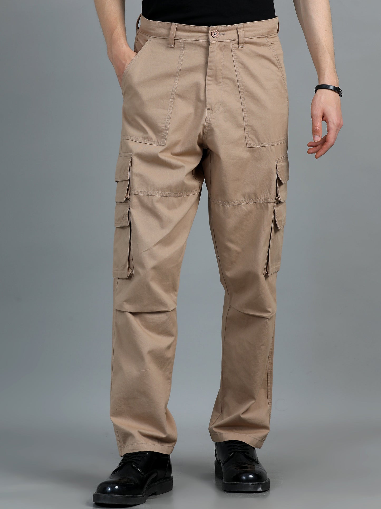 Pack of 2 Cotton Relaxed Fit Cargo Trousers, Brown khakhi