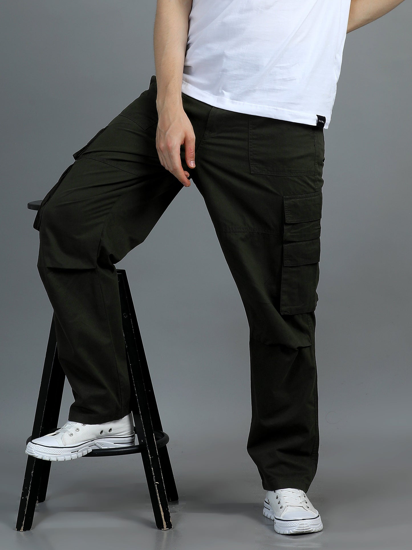 Pack of 2 Cotton Relaxed Fit Cargo Trousers, Dark Olive Khakhi