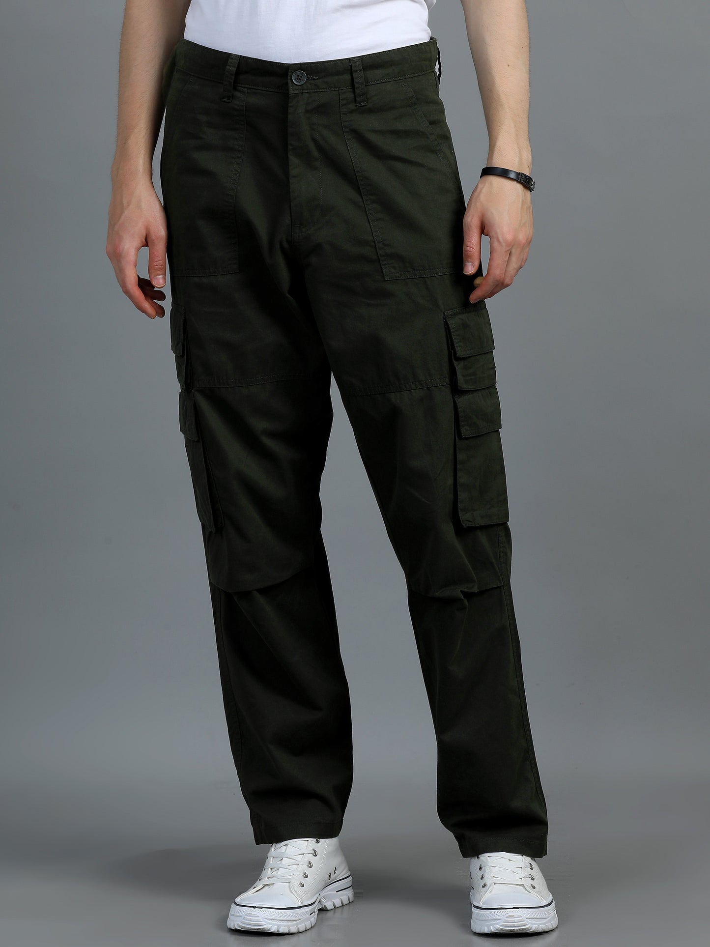 Pack of 2 Cotton Relaxed Fit Cargo Trousers, Dark Olive Khakhi
