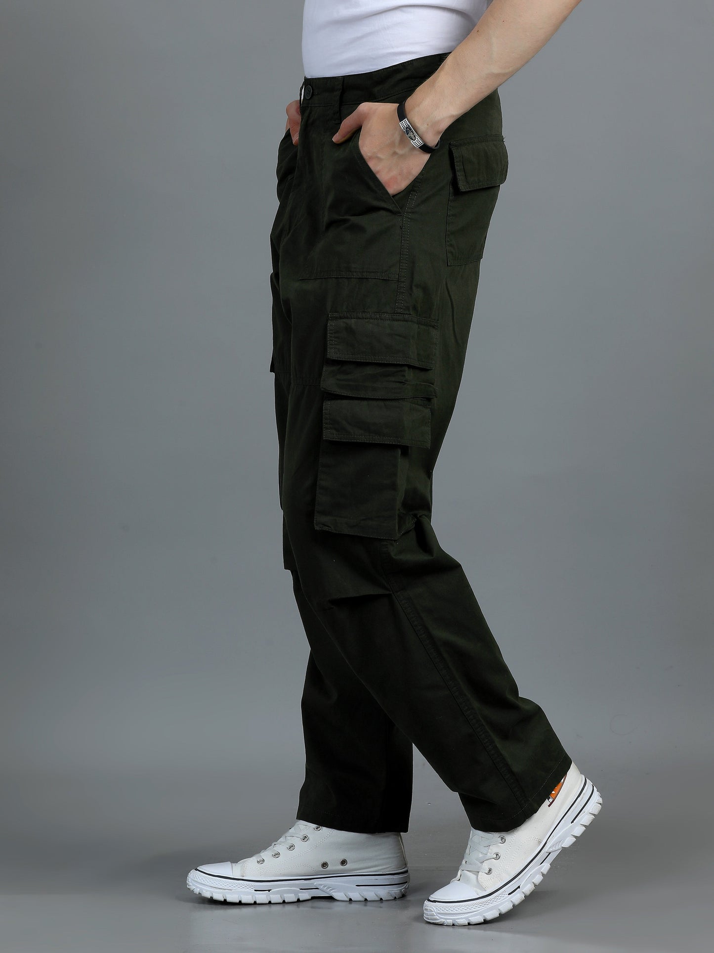 Pack of 2 Cotton Relaxed Fit Cargo Trousers, Dark Olive Khakhi