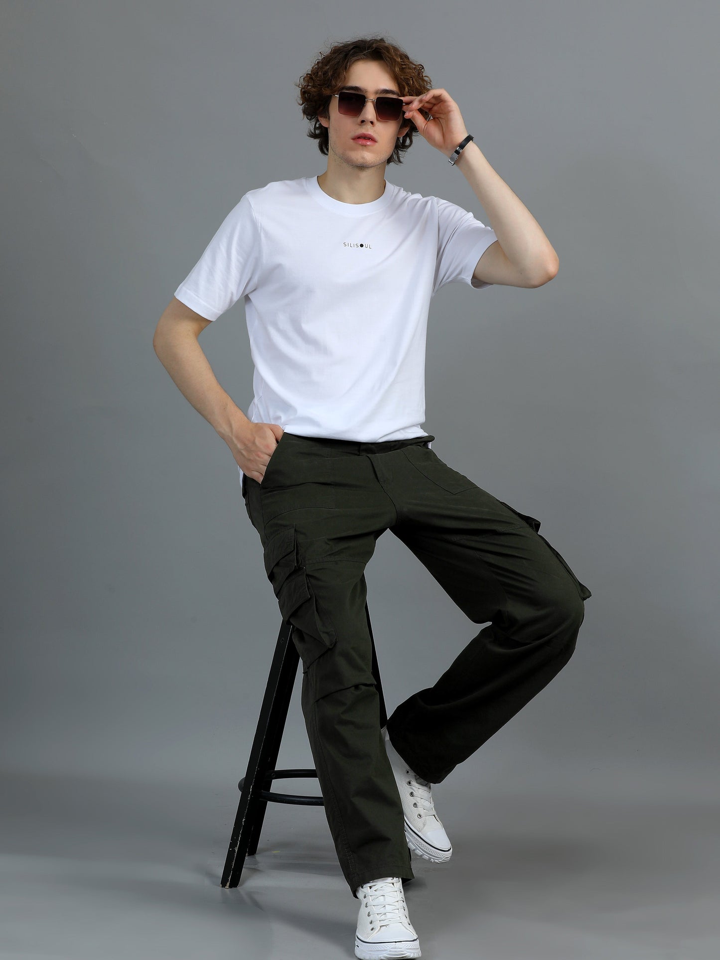 Pack of 2 Cotton Relaxed Fit Cargo Trousers, Dark Olive Khakhi