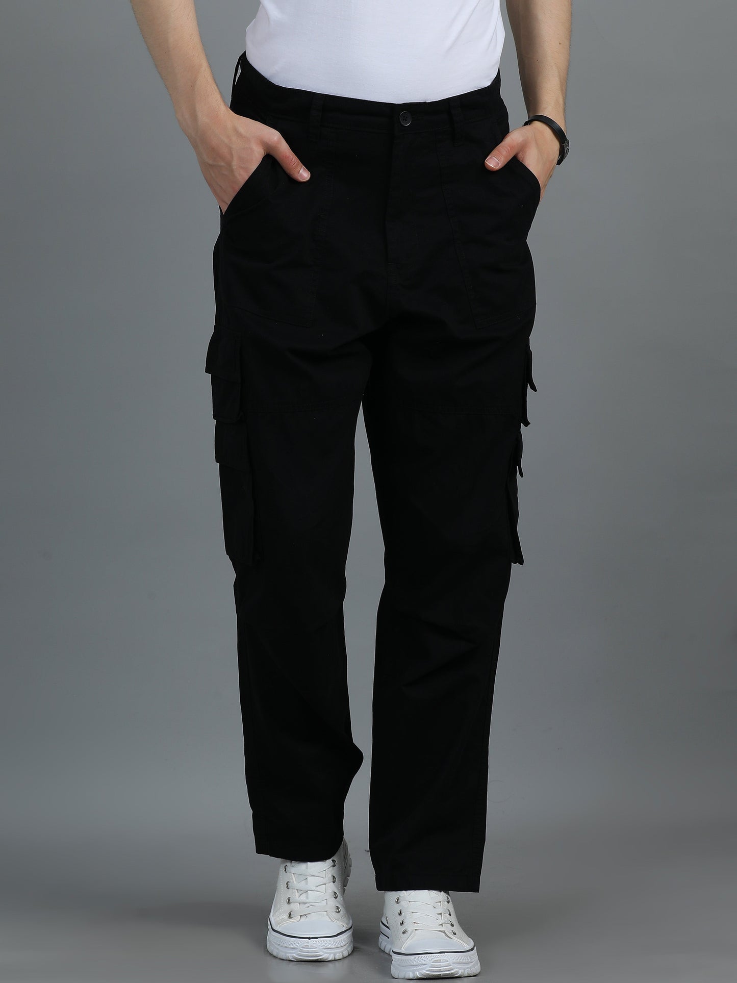 Pack of 2 Cotton Relaxed Fit Cargo Trousers, Black Moss Green