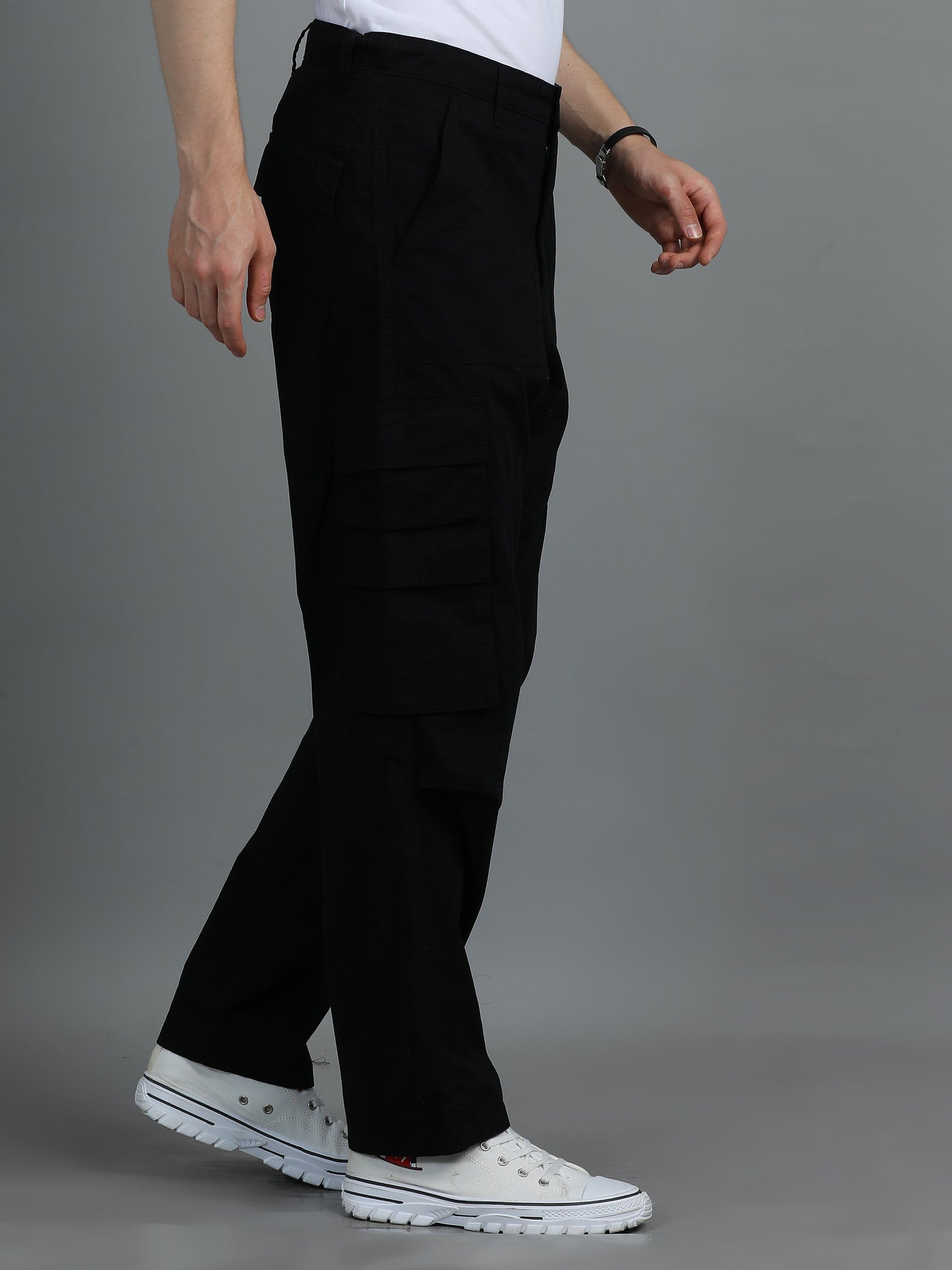 Pack of 2 Cotton Relaxed Fit Cargo Trousers, Black Moss Green