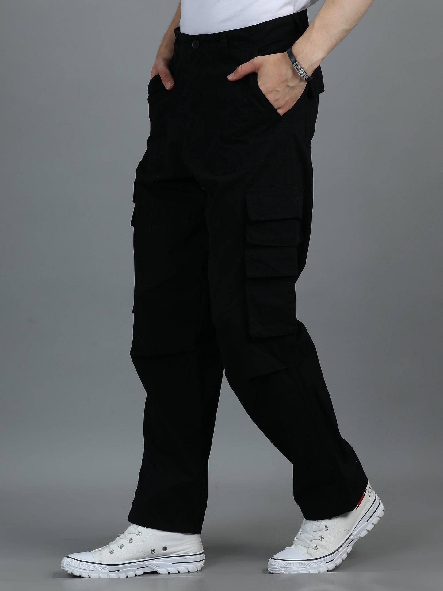 Pack of 2 Cotton Relaxed Fit Cargo Trousers, Black Moss Green