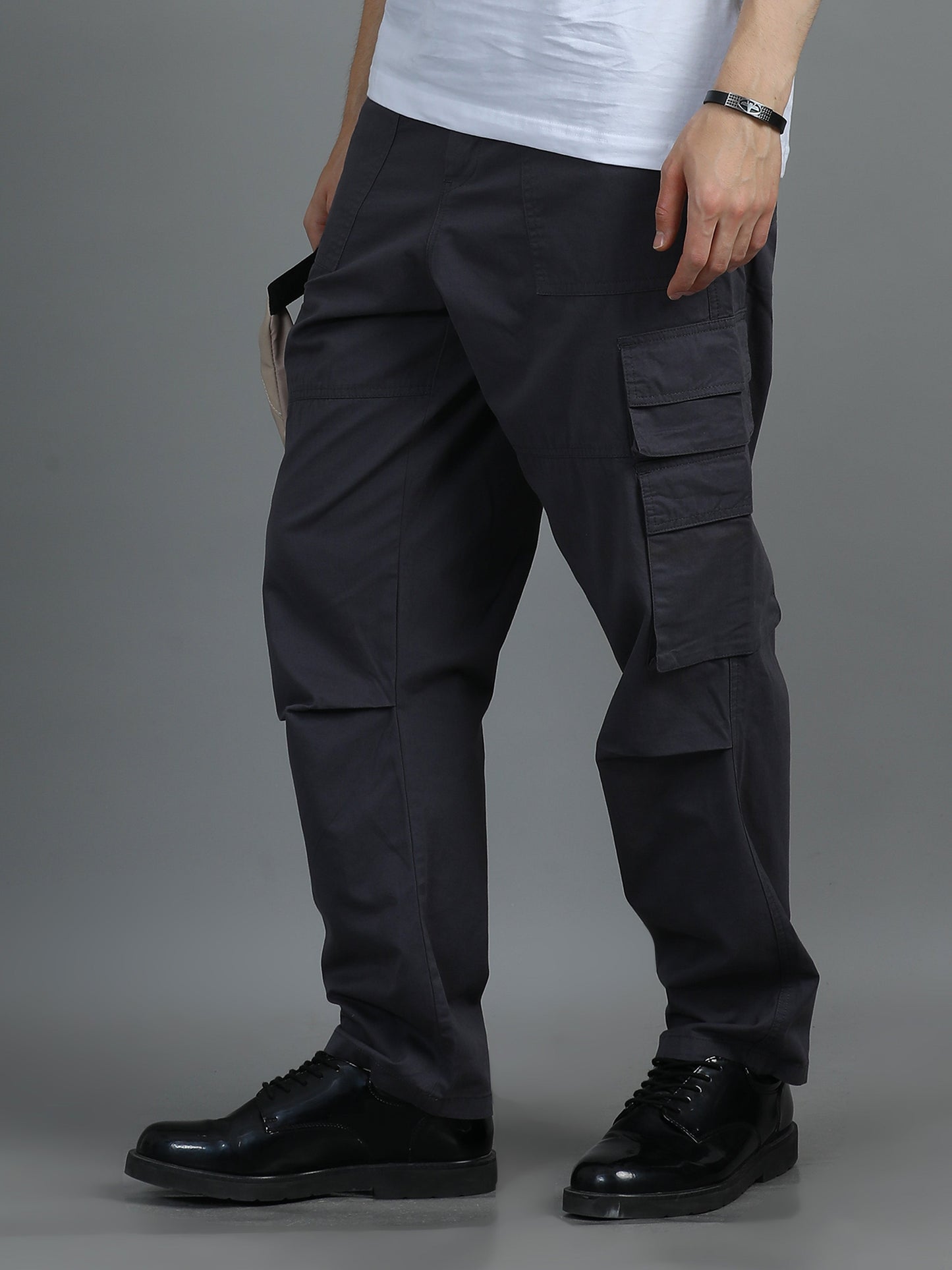 Pack of 2 Cotton Relaxed Fit Cargo Trousers, Charcoal Grey Brown