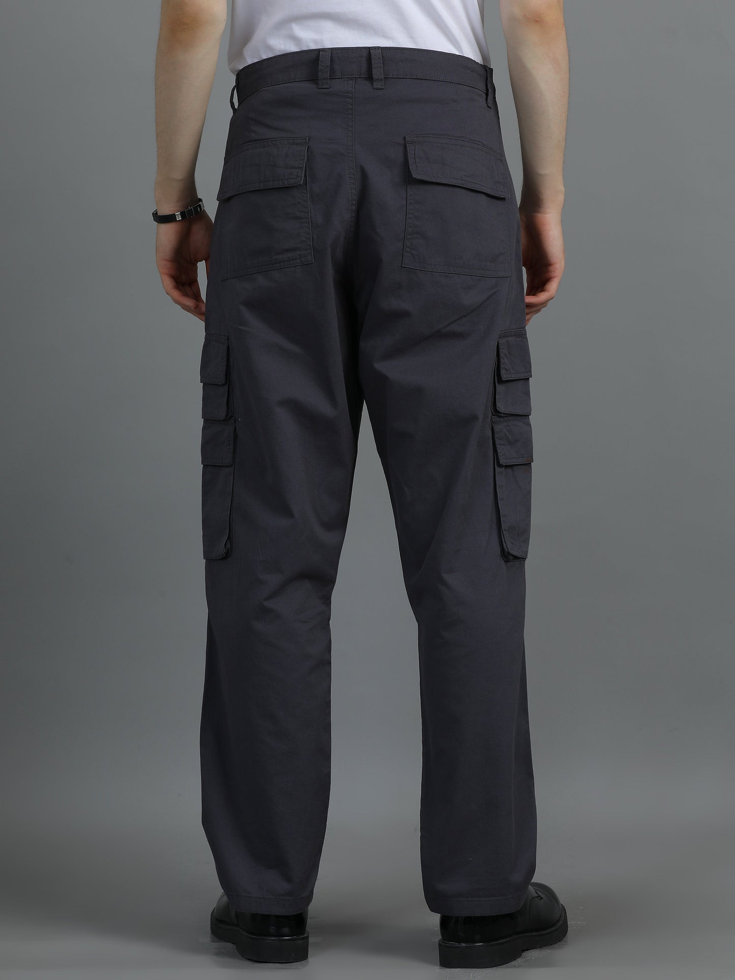 Pack of 2 Cotton Relaxed Fit Cargo Trousers, Charcoal Grey Brown