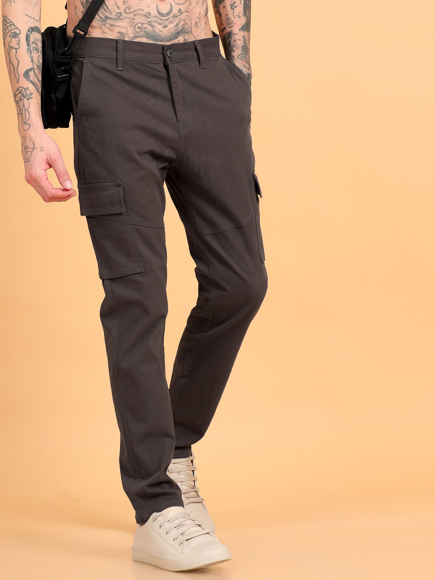 Pack of 2 Cotton Regular Fit Cargo Trousers, BROWN NAVY