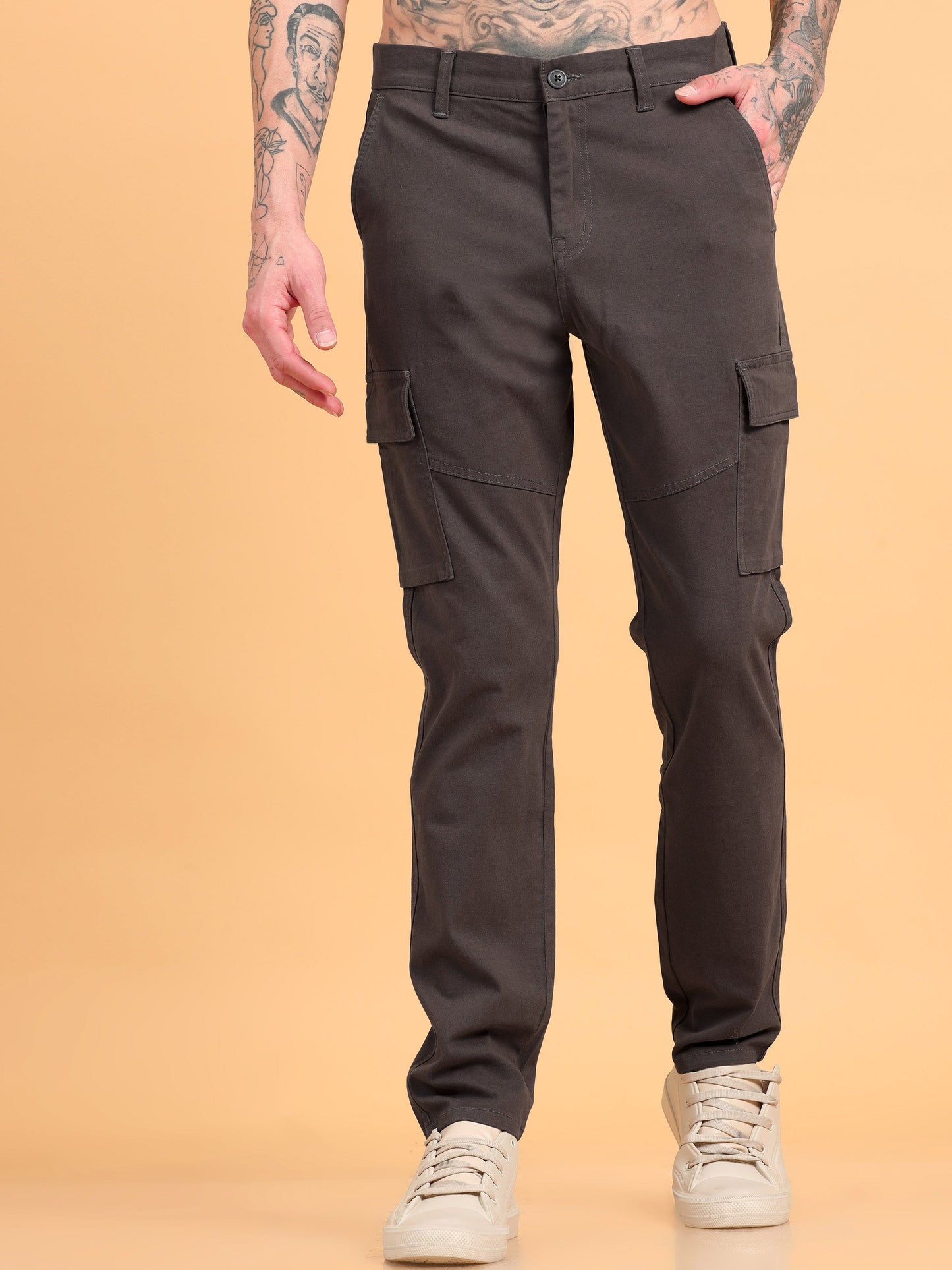 Pack of 2 Cotton Regular Fit Cargo Trousers, BROWN NAVY