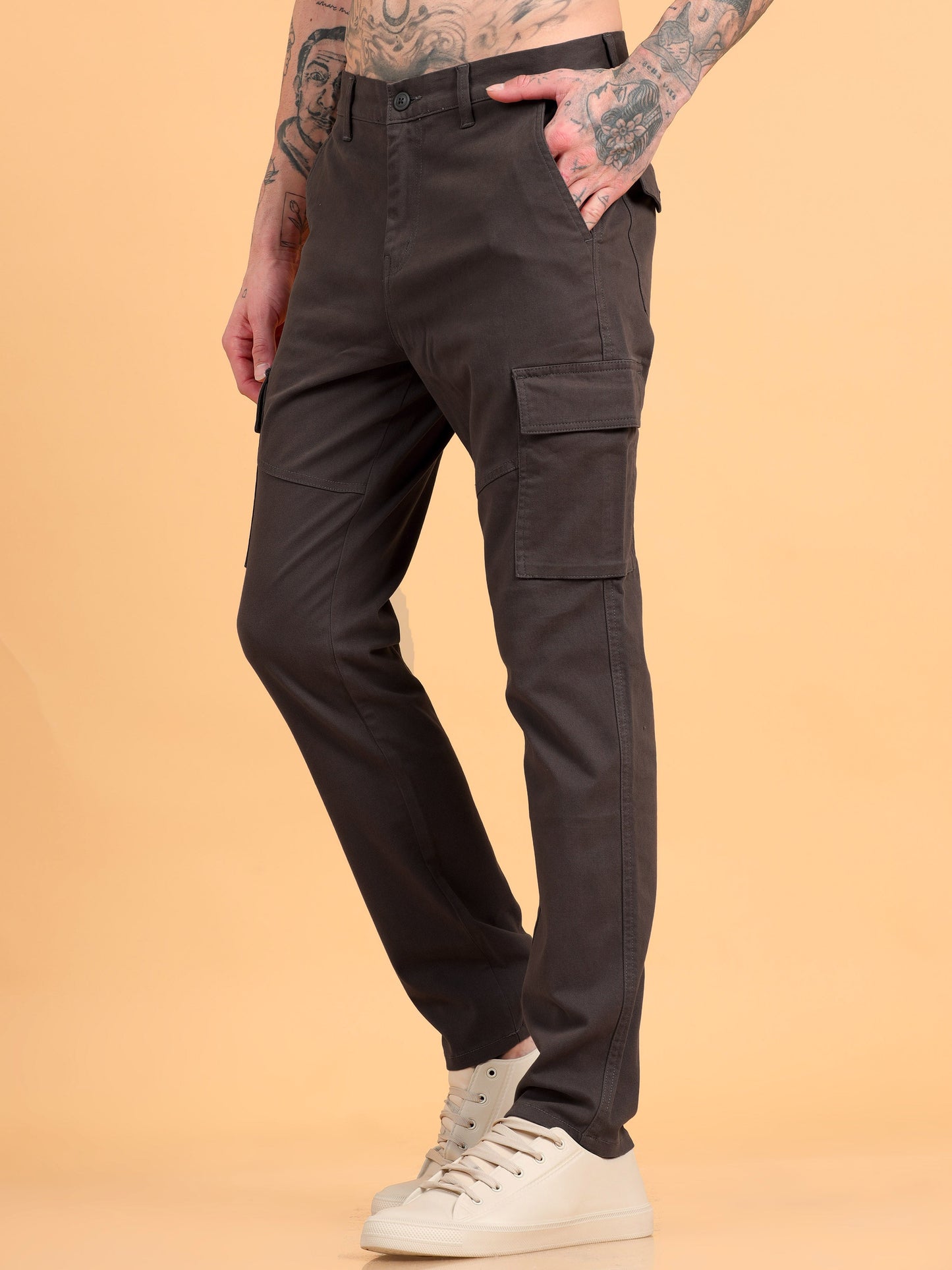 Pack of 2 Cotton Regular Fit Cargo Trousers, BROWN NAVY