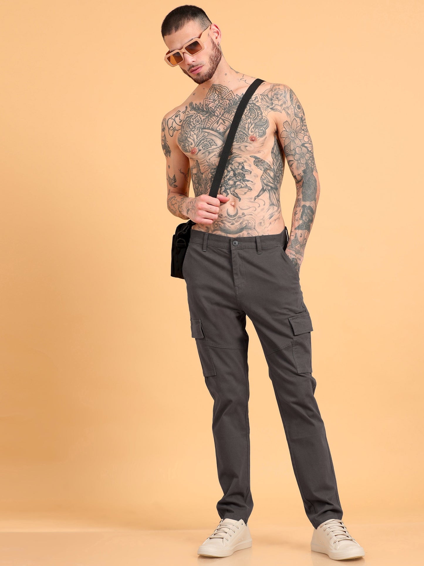 Pack of 2 Cotton Regular Fit Cargo Trousers, BROWN NAVY