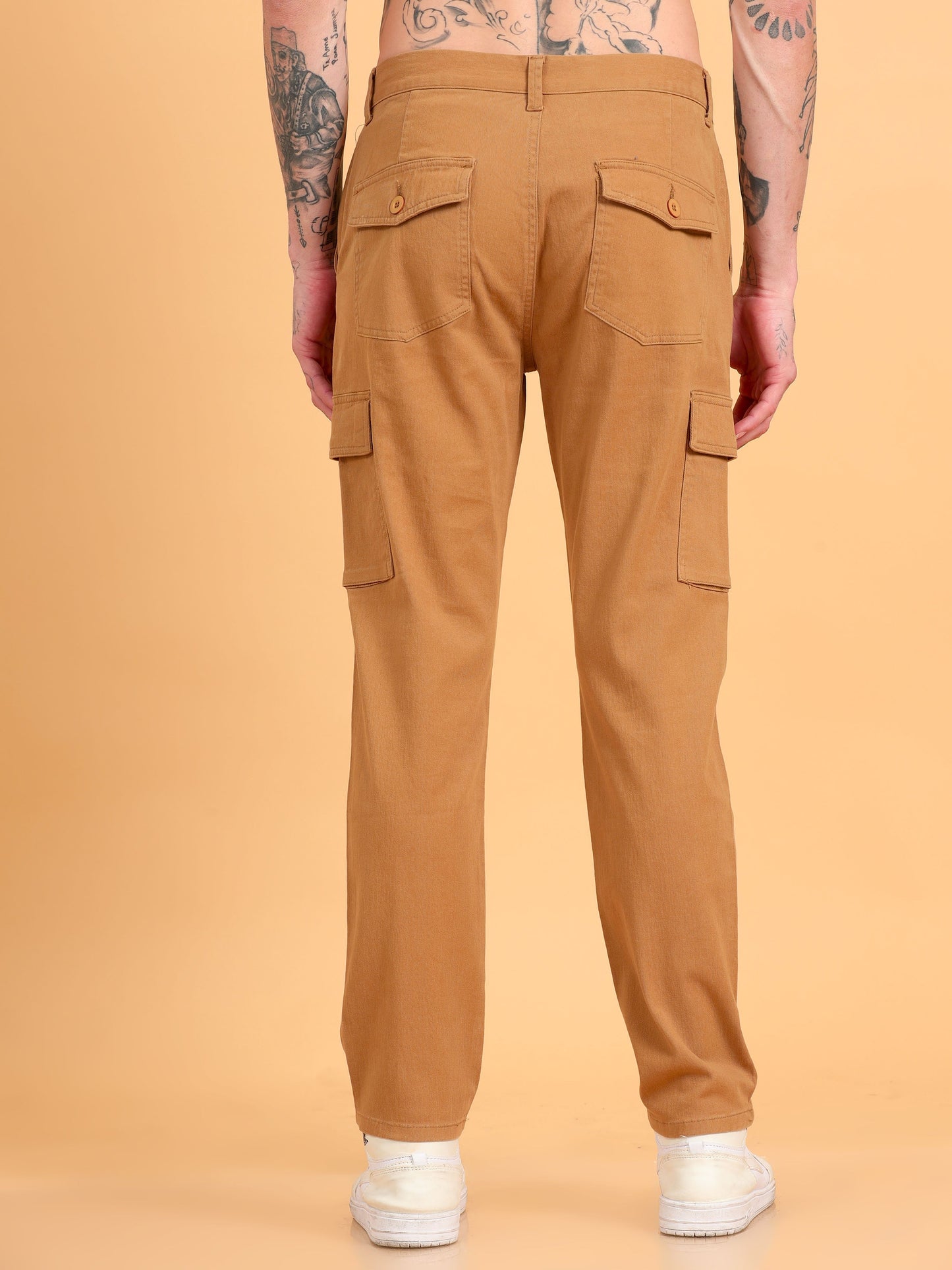 Pack of 2 Cotton Regular Fit Cargo Trousers, KHAKI BROWN