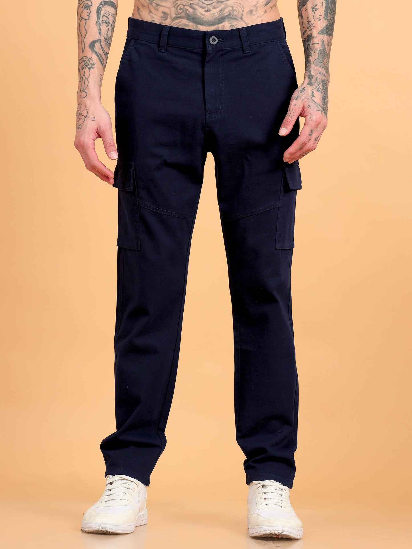 Pack of 2 Cotton Regular Fit Cargo Trousers, NAVY BLUE KHAKHI