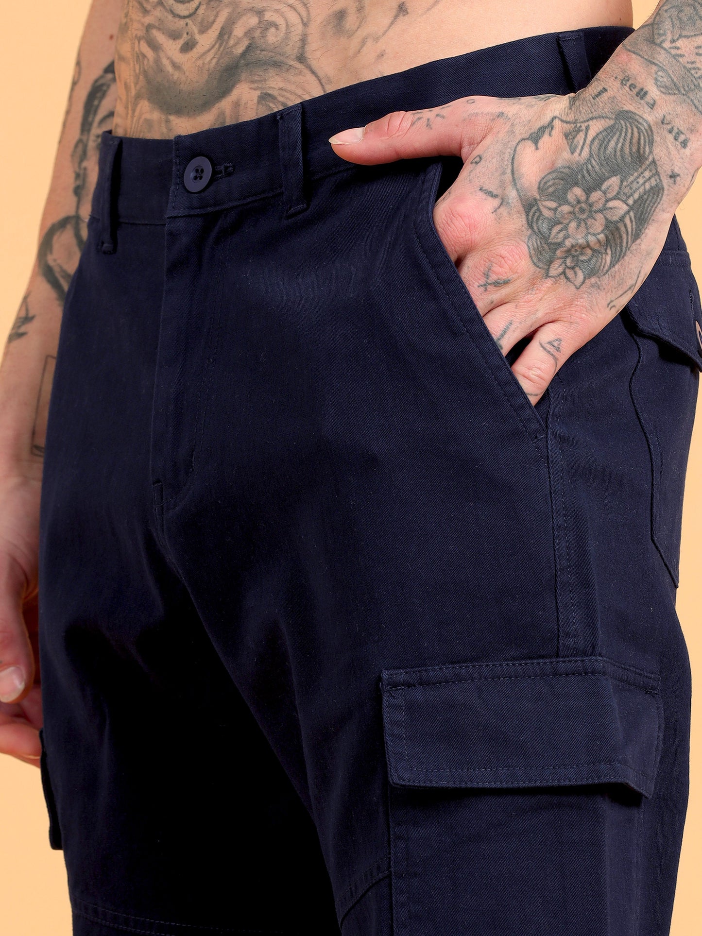 Pack of 2 Cotton Regular Fit Cargo Trousers, BROWN NAVY