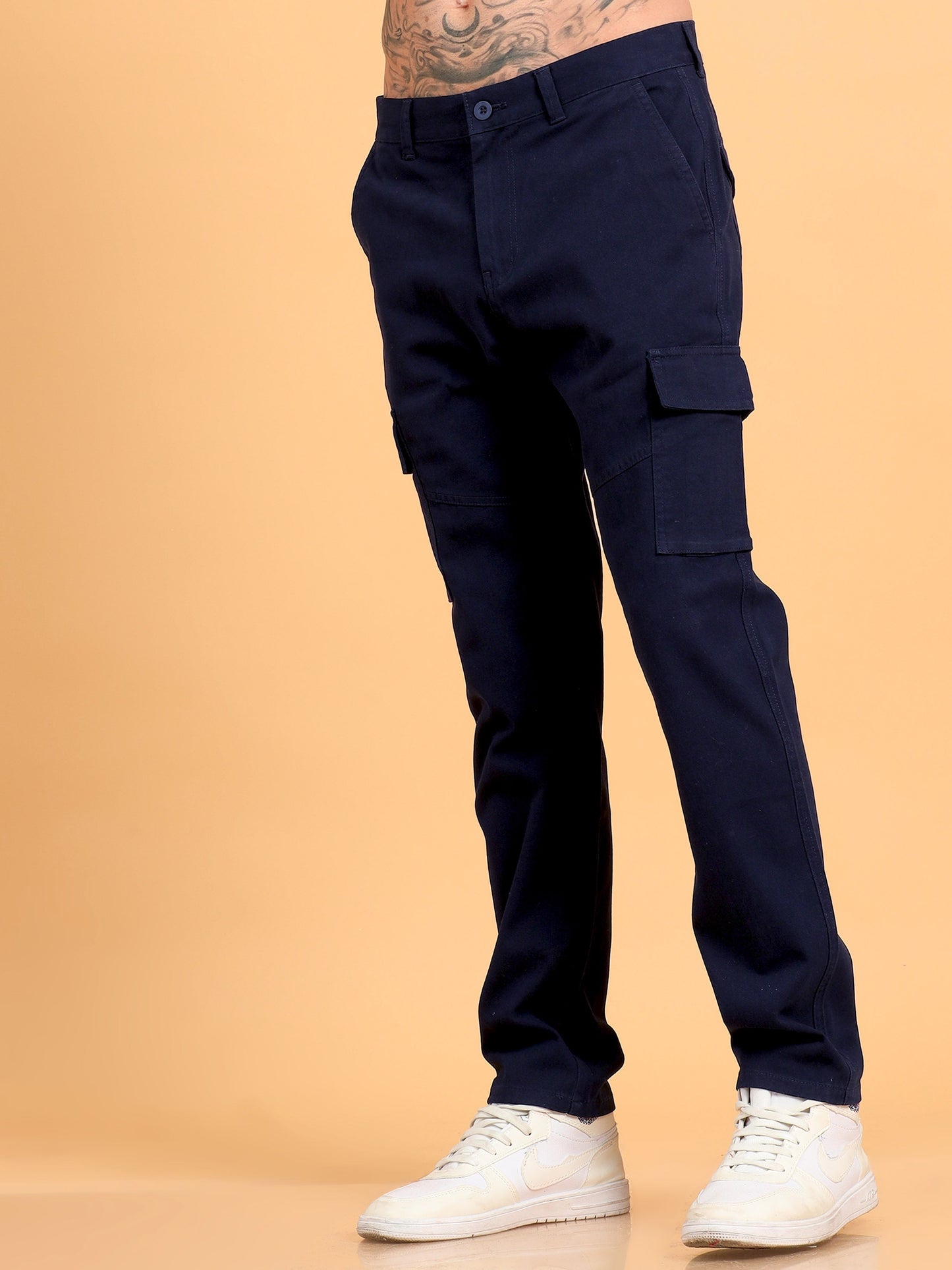 Pack of 2 Cotton Regular Fit Cargo Trousers, BROWN NAVY