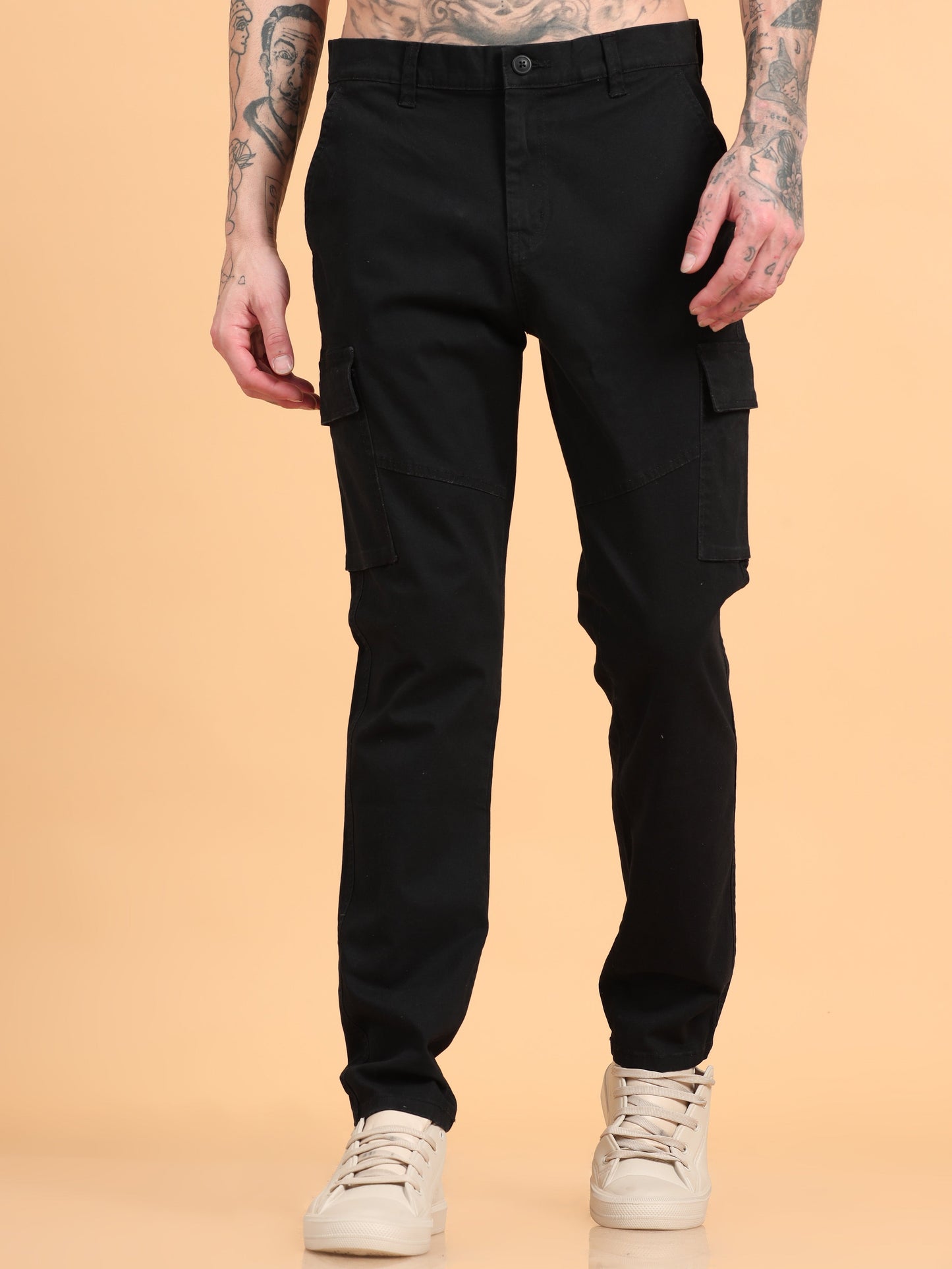 Pack of 2 Cotton Regular Fit Cargo Trousers, BLACK GRAPHITE GREY