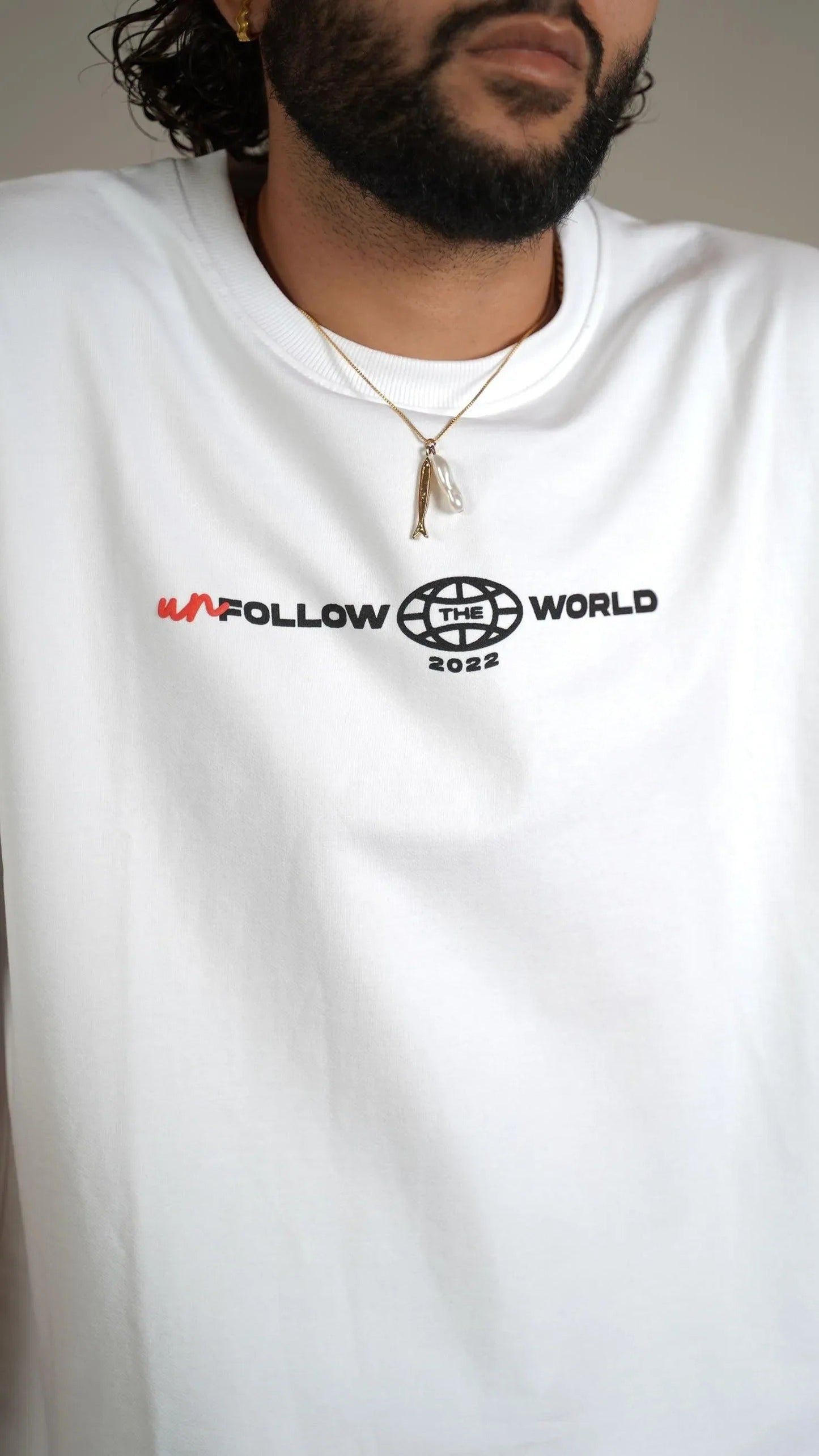 Unfollow The World Baggy White Oversized T-Shirt for Men