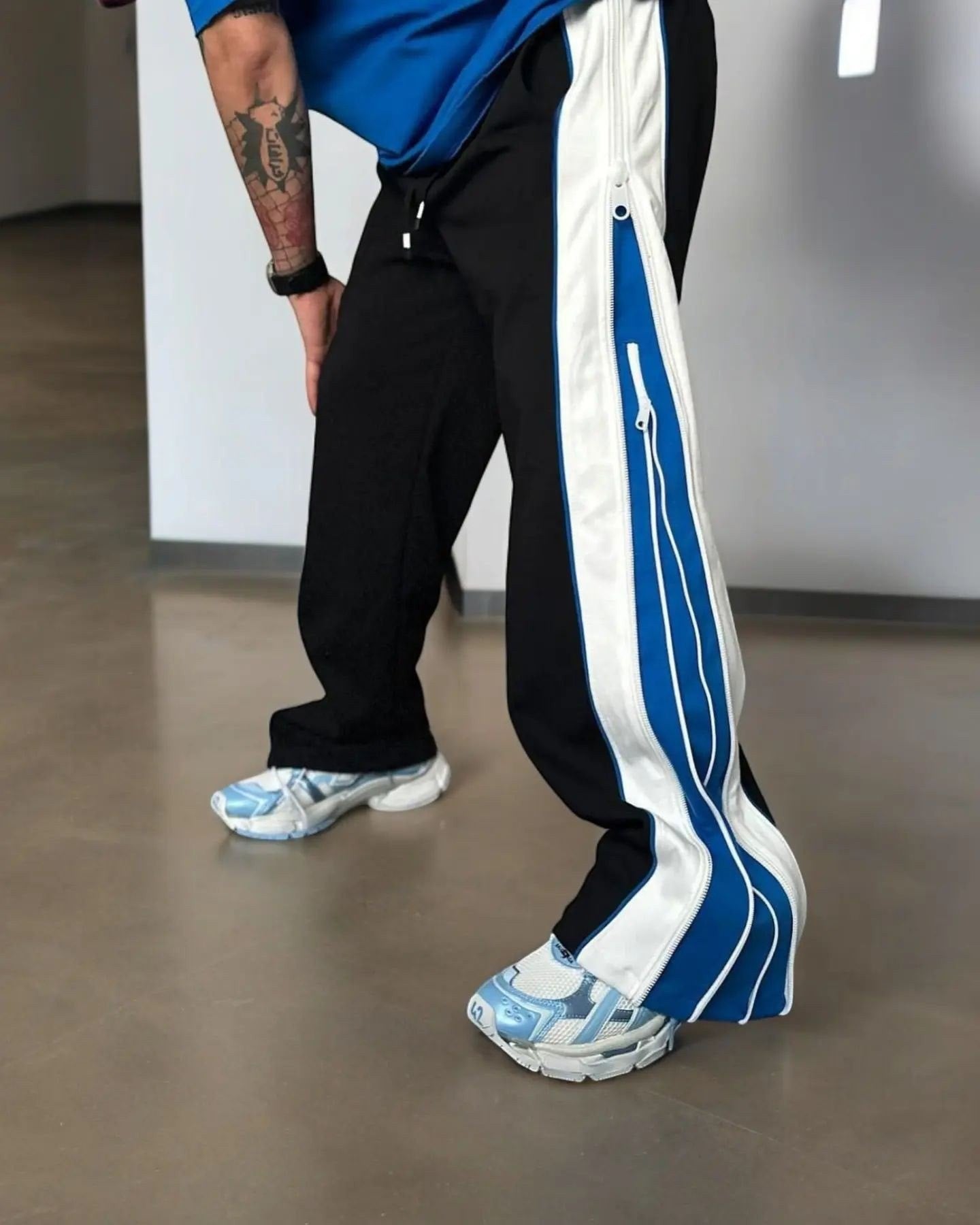 Unisex Cotton Relaxed fit blue baggy track