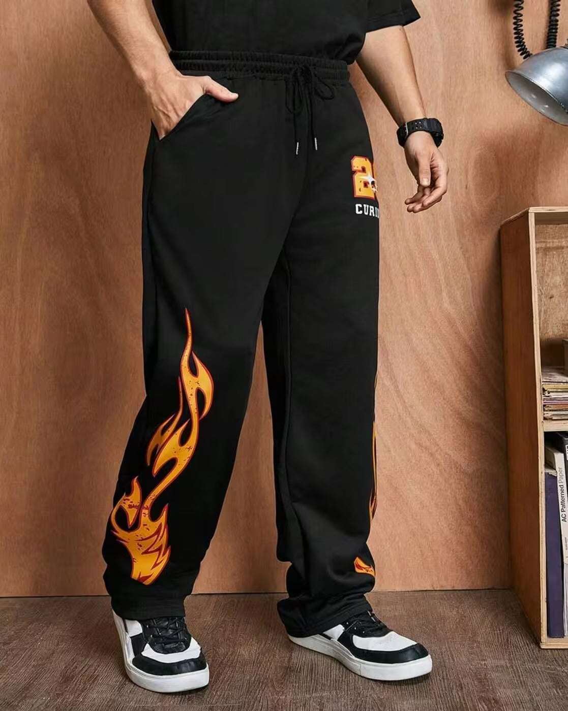 Men Fire Printed Loose Fit Track Pants