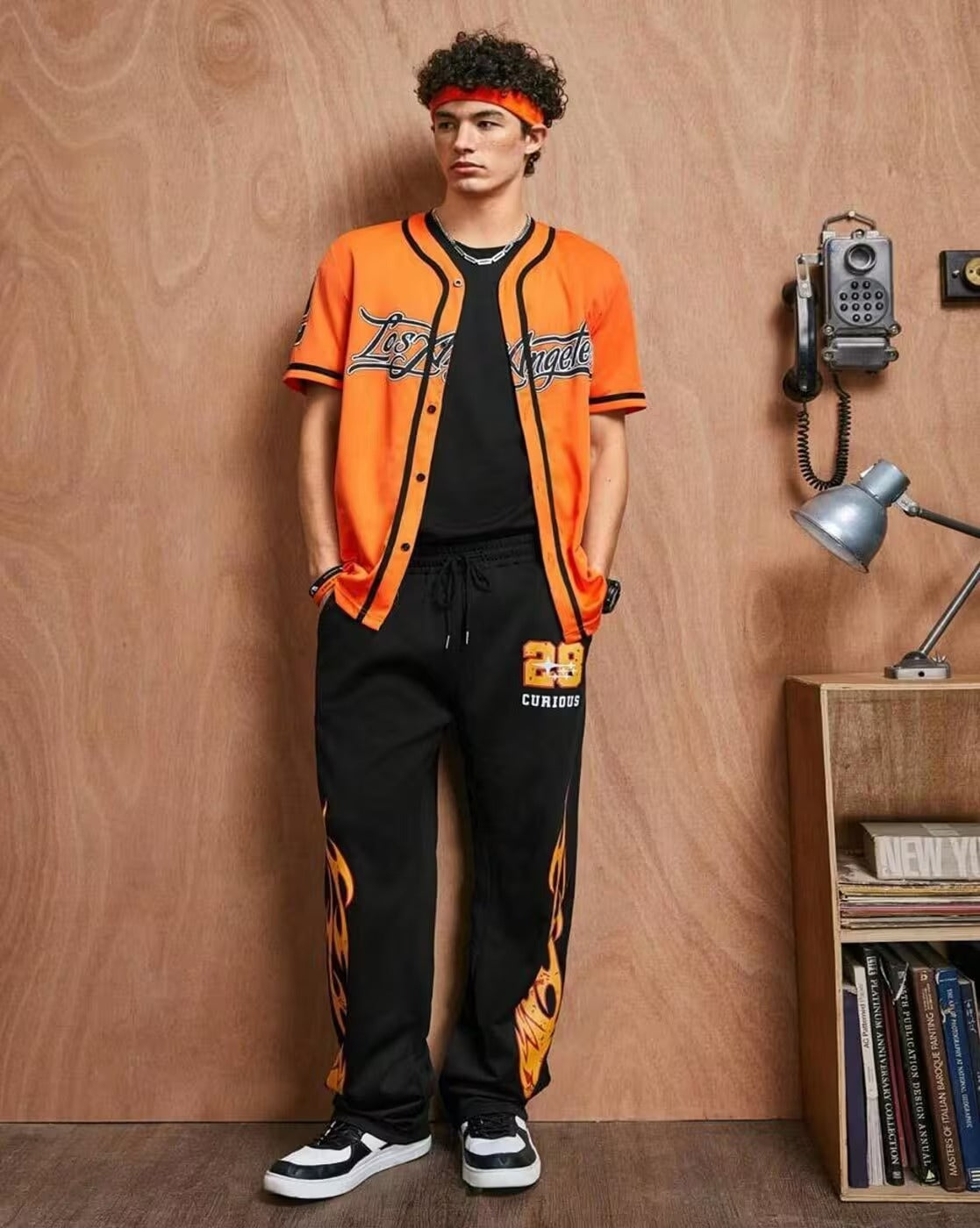 Men Fire Printed Loose Fit Track Pants