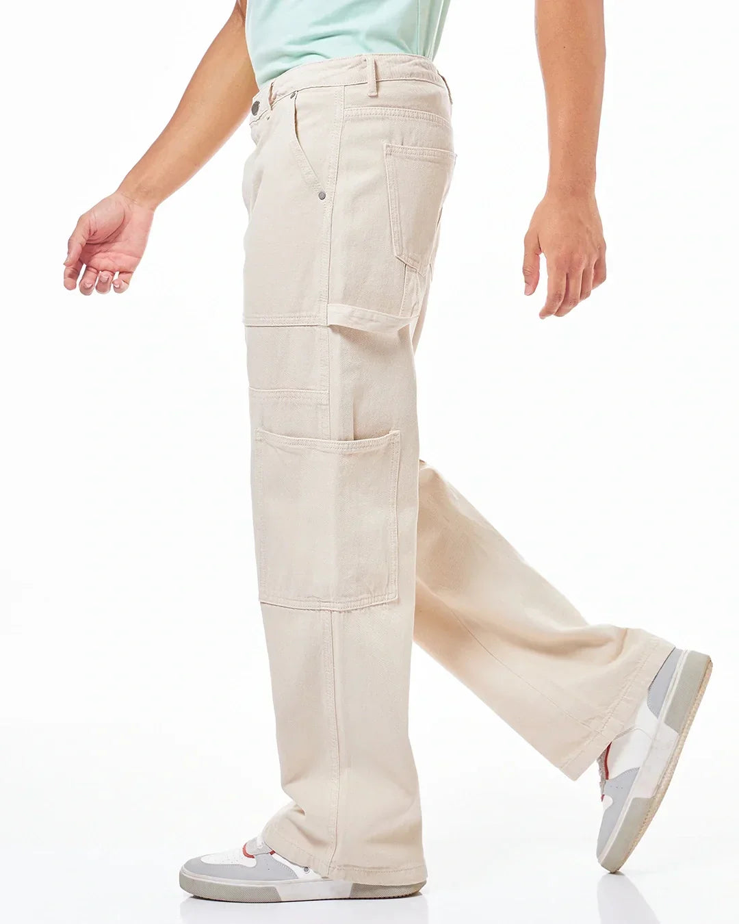 Men's Beige Straight Fit Cargo