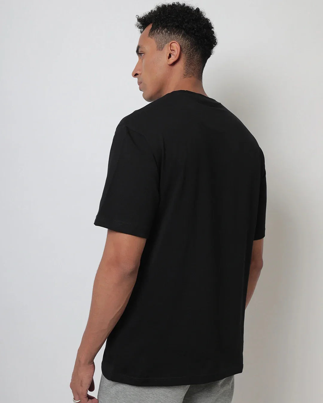 Men's Black Hangin Astronaut Graphic Printed Oversized T-shirt