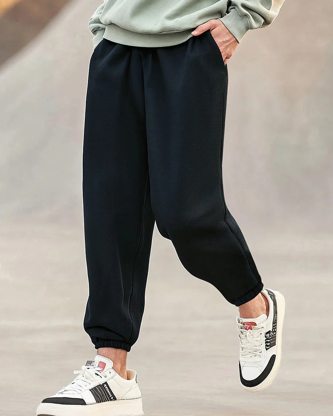 Men's Black Super Loose Fit Brushed Joggers