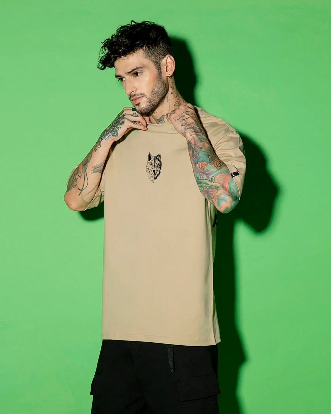 Men's Brown Beast Within Graphic Printed Oversized T-shirt