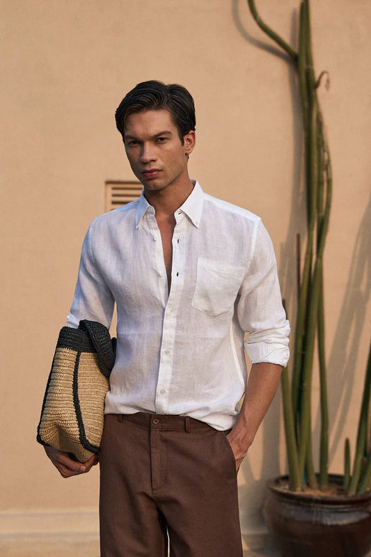 100% Pure White Linen Shirt for Men | Timeless Elegance & Breathable Comfort