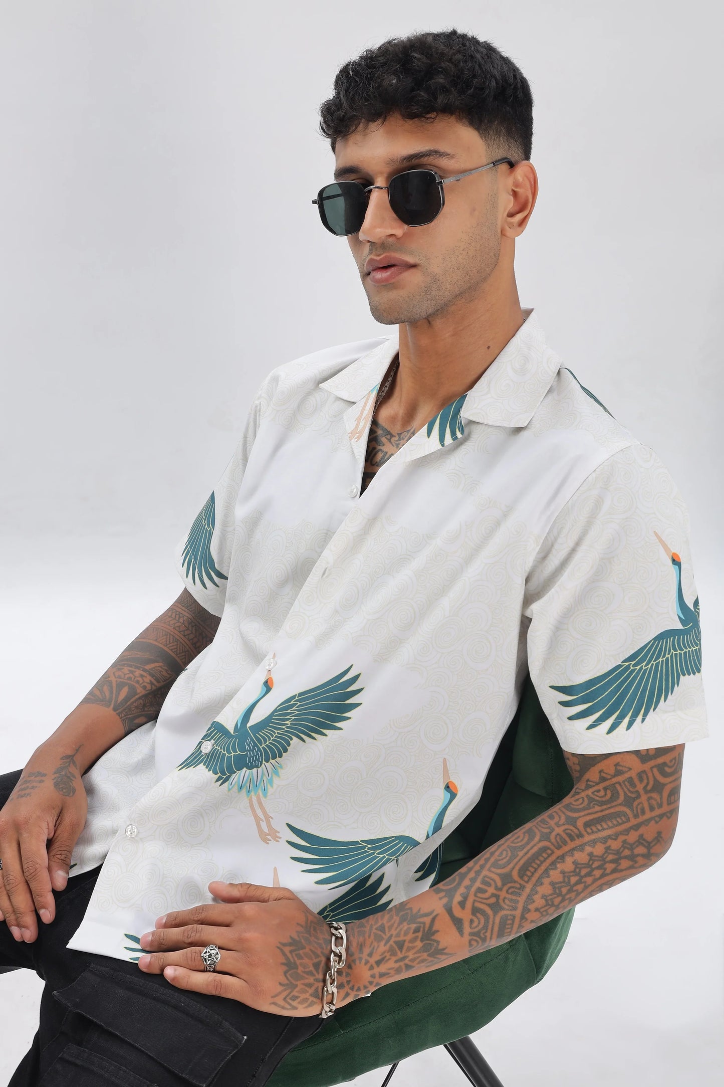 Bird printed short sleeve shirt for men