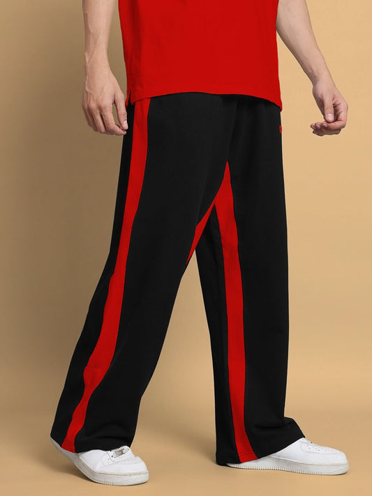 SIDE SEAM BAGGY JOGGERS (BLACK-RED)