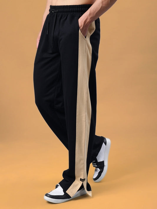 PARADISE SIDE SLIT JOGGERS (BLACK-BEIGE)