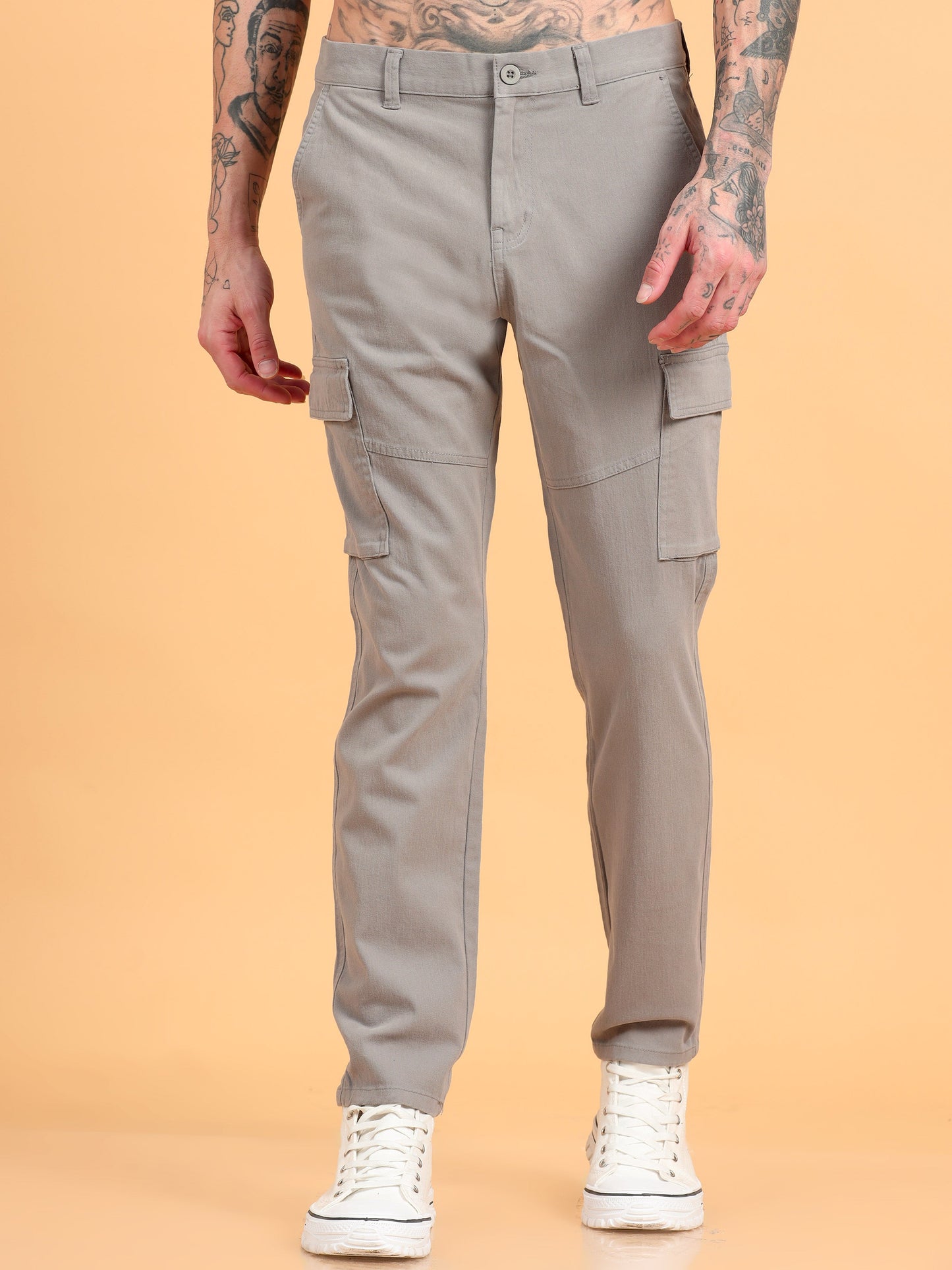 Pack of 2 Cotton Regular Fit Cargo Trousers, GRAPHITE GREY BROWN