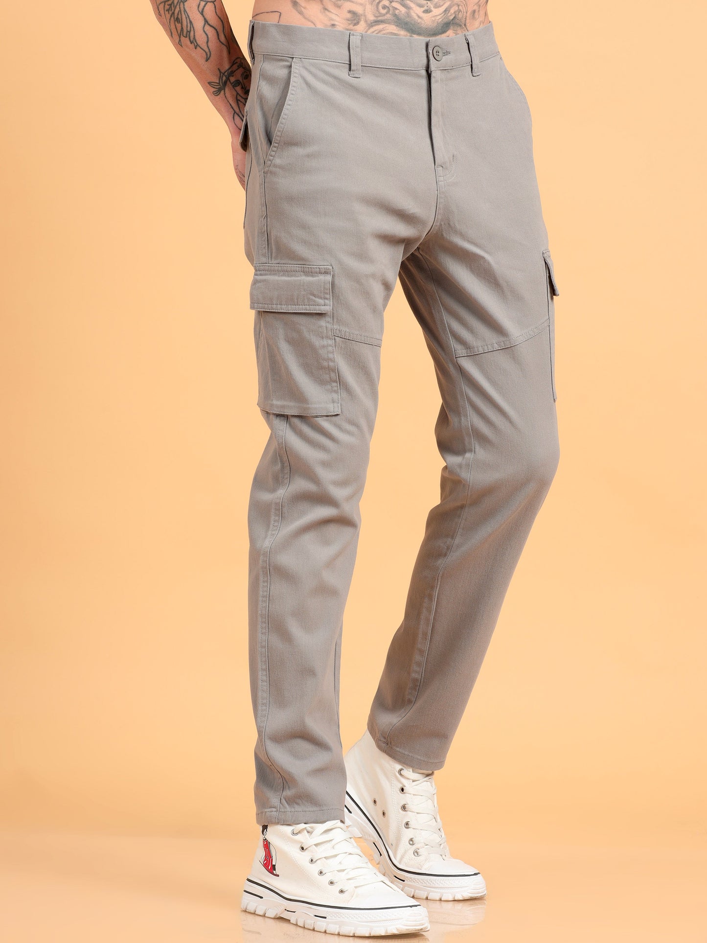 Pack of 2 Cotton Regular Fit Cargo Trousers, GRAPHITE GREY BROWN