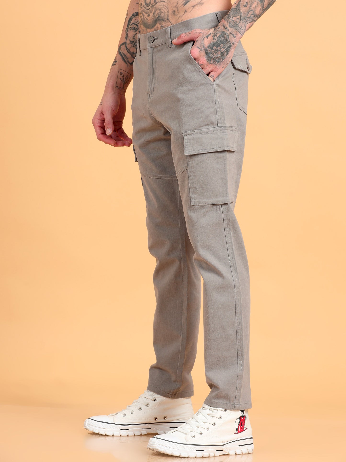 Pack of 2 Cotton Regular Fit Cargo Trousers, GRAPHITE GREY BROWN
