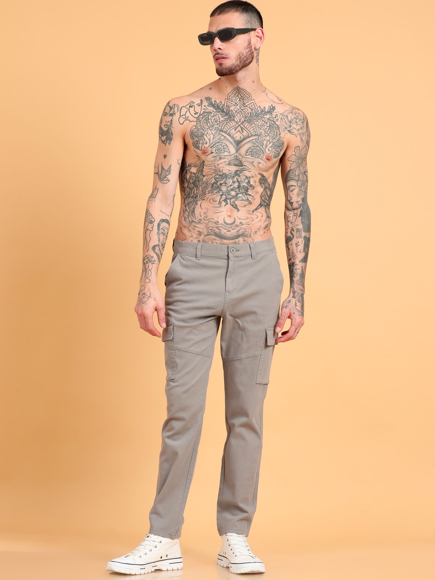Pack of 2 Cotton Regular Fit Cargo Trousers, GRAPHITE GREY BROWN
