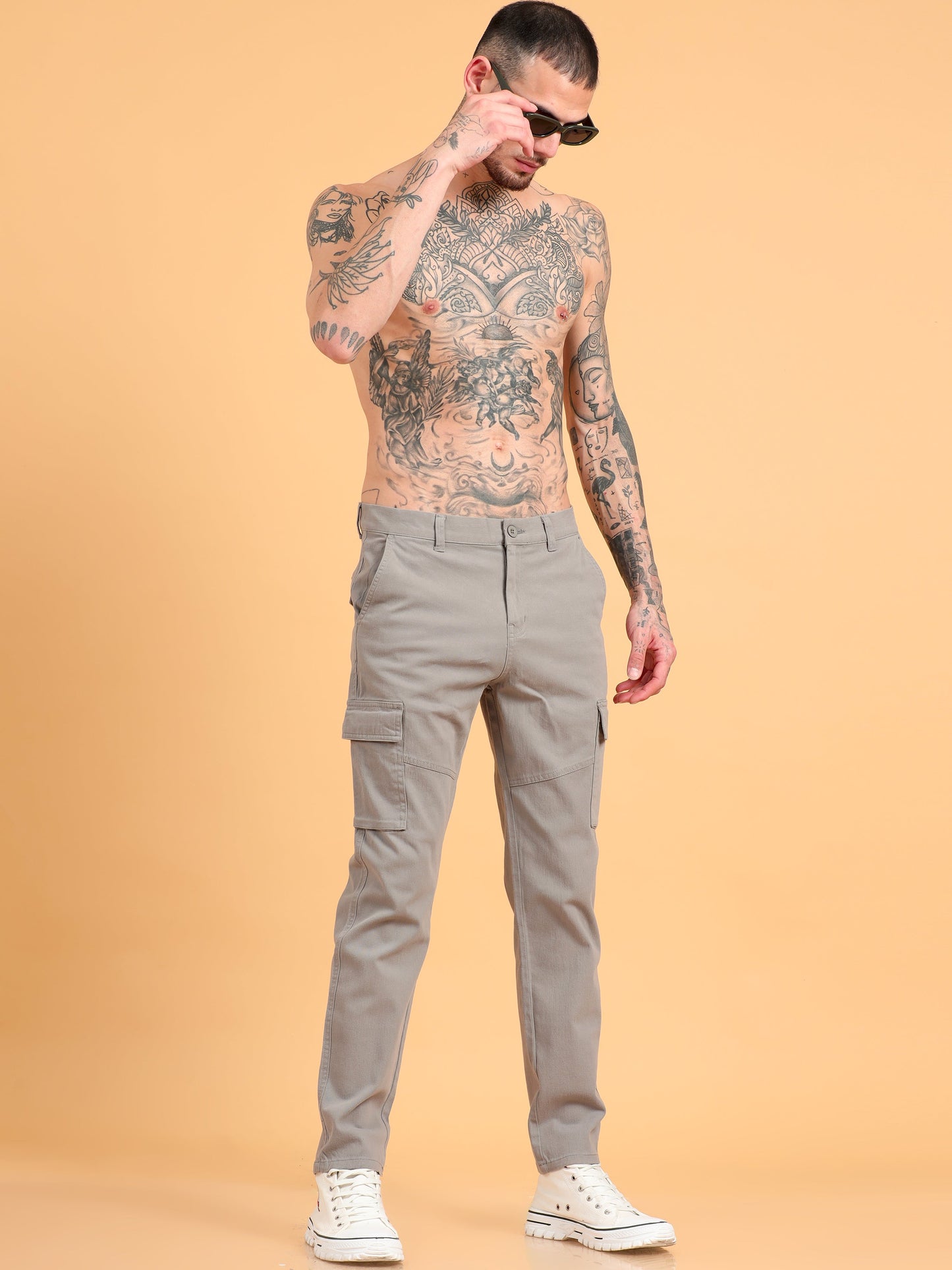 Pack of 2 Cotton Regular Fit Cargo Trousers, GRAPHITE GREY BROWN