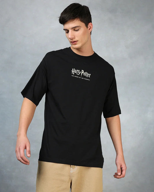 Men's Black Order Of The Phoenix Graphic Printed Oversized T-shirt
