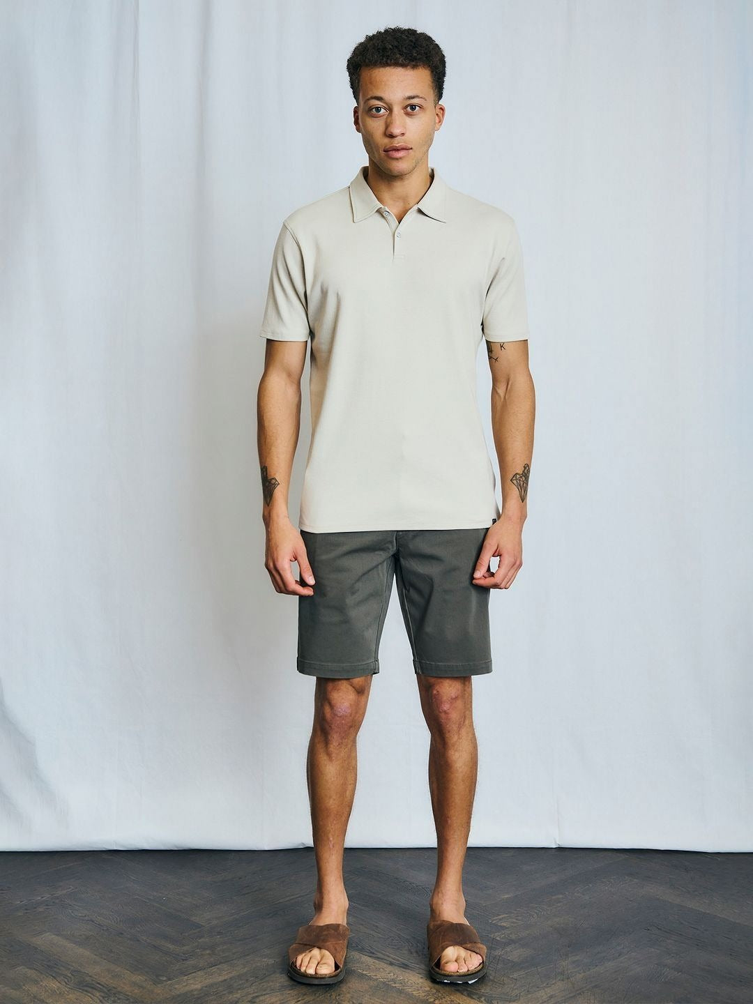 White Polo Collar Short Sleeves T-Shirt for Men